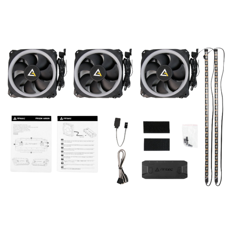 Antec PRIZM 120mm ARGB Case Fan 3 Pack with Controller & 2 LED Strips