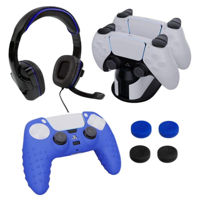 Sparkfox PlayStation 5 Combo Gamer Pack (Headset, Grip Pack, Controller Skin, Charging Dock)