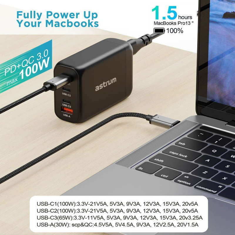 Astrum 100W GaN fast Type-C PD 4 ports Charger, Laptop Mobile - Pro PD140