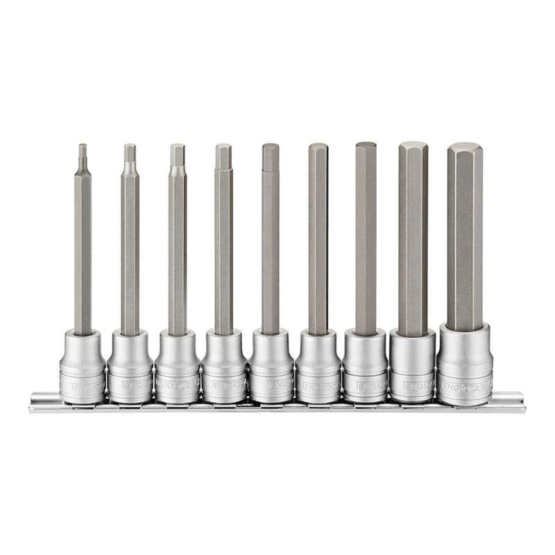 9 piece 3/8inch Drive 100mm Long Hex Bit Socket Set M3809