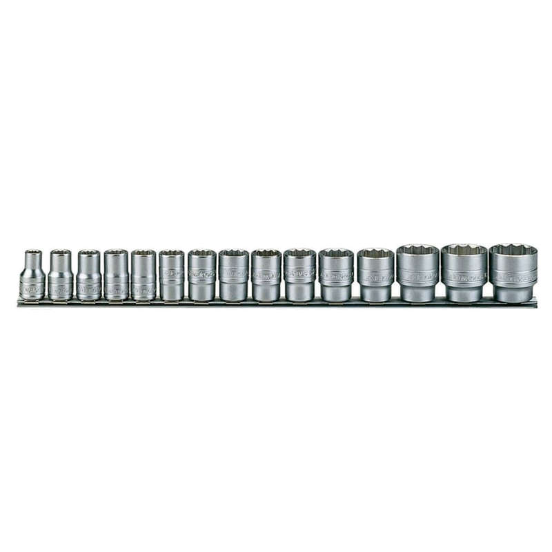1/2inch Drive Socket Set on Clip Rail, 15Pieces - M1215MM