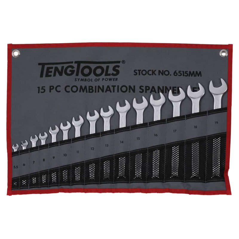 Teng Tools 15PC Combination Spanner Set - Tool Roll