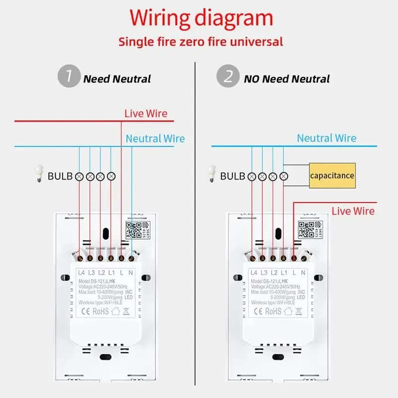 Smart Light Switch 4 Button | Neutral & Non-Neutral
