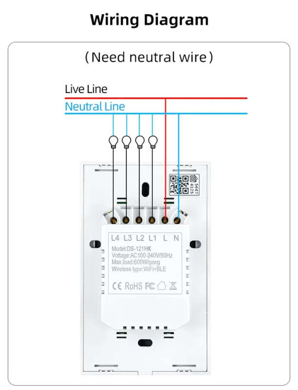 Smart Light Switch 4 Button | Neutral & Non-Neutral