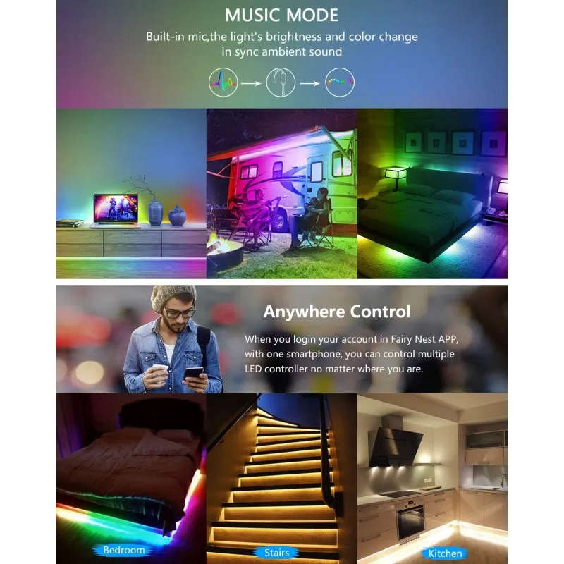 Smart Wifi RGBW Strip Lights | Music Control | Color Scenes