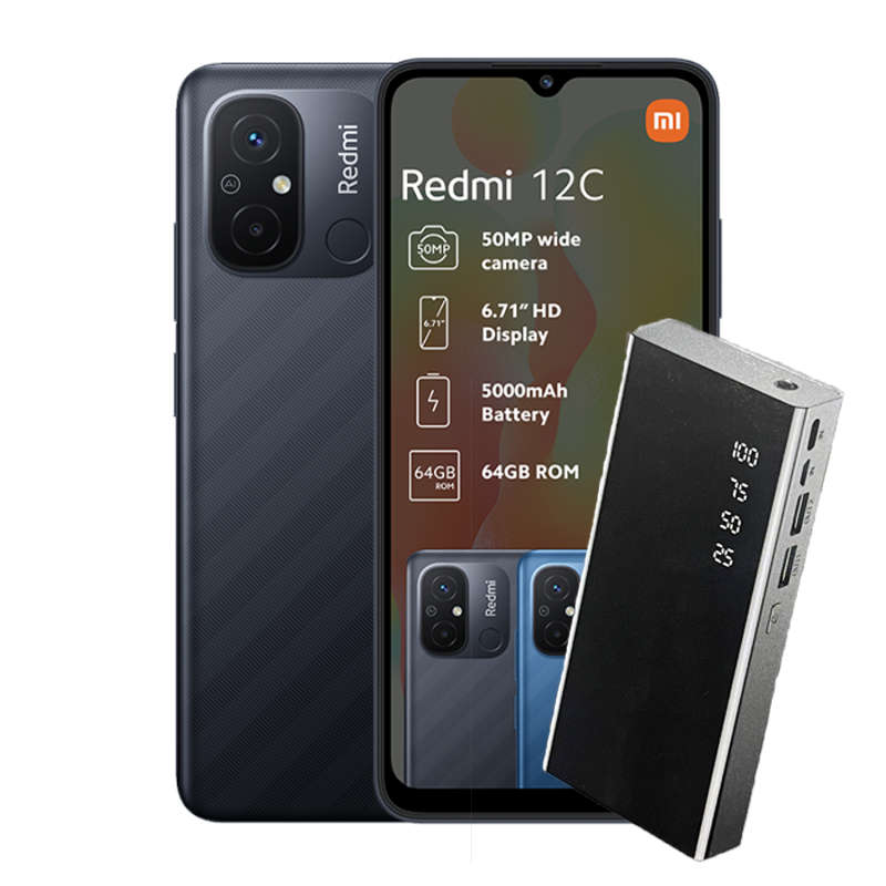 Xiaomi Redmi 12C 4G Dual Sim 64GB - Grey + Rockitt 10000mAh Power Bank