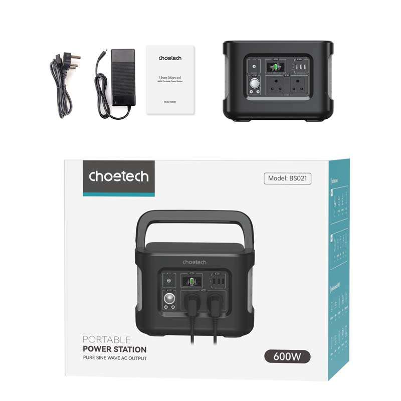 Choetech 600W/512Wh Portable Power Station - Black / Silver