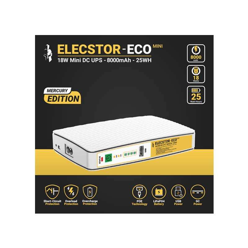 Elecstor Mini UPS 18W 25WH Wifi Router - White