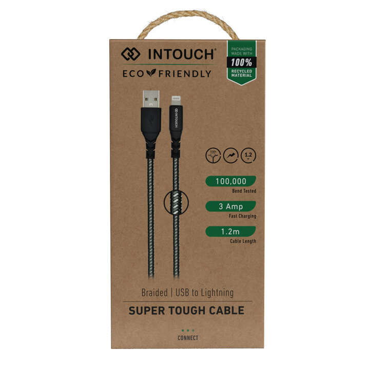 Intouch IOS Lightning Tough Braided 3A 2M Cable - Black