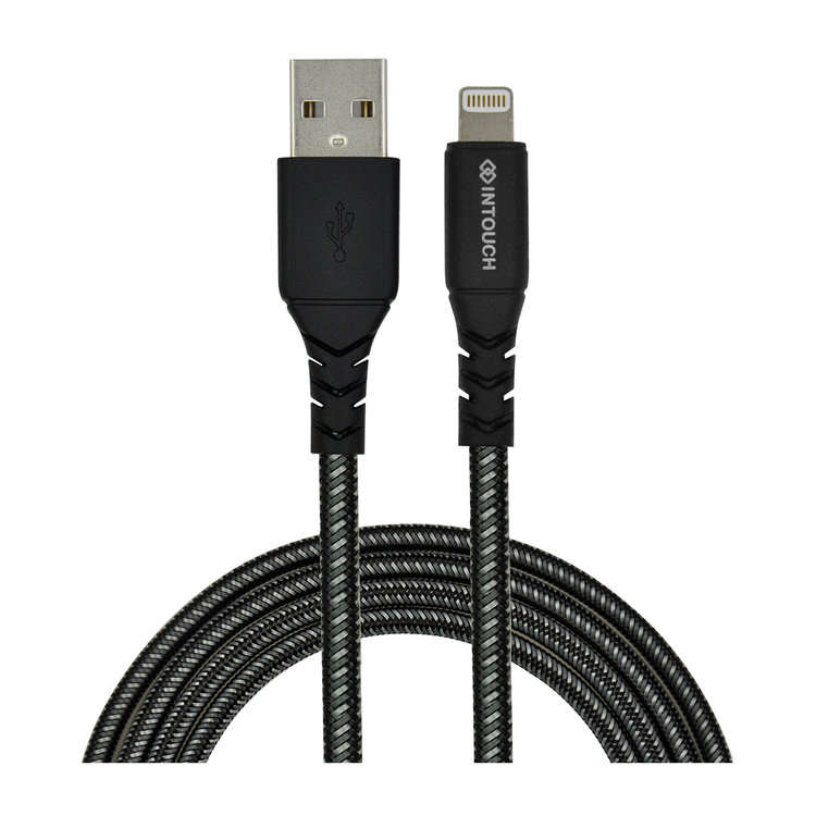 Intouch IOS Lightning Tough Braided 3A 2M Cable - Black