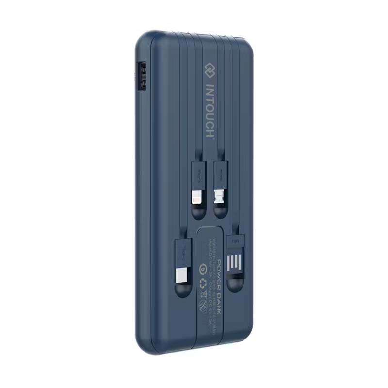 Intouch 10000mah Powerbank with Built in Cable - Blue