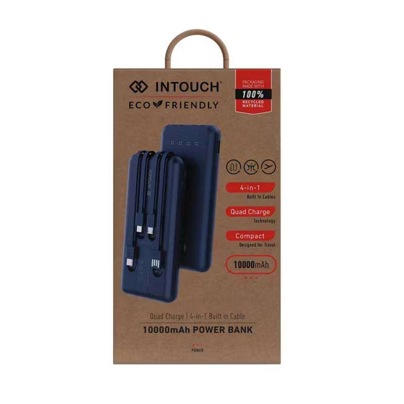 Intouch 10000mah Powerbank with Built in Cable - Blue