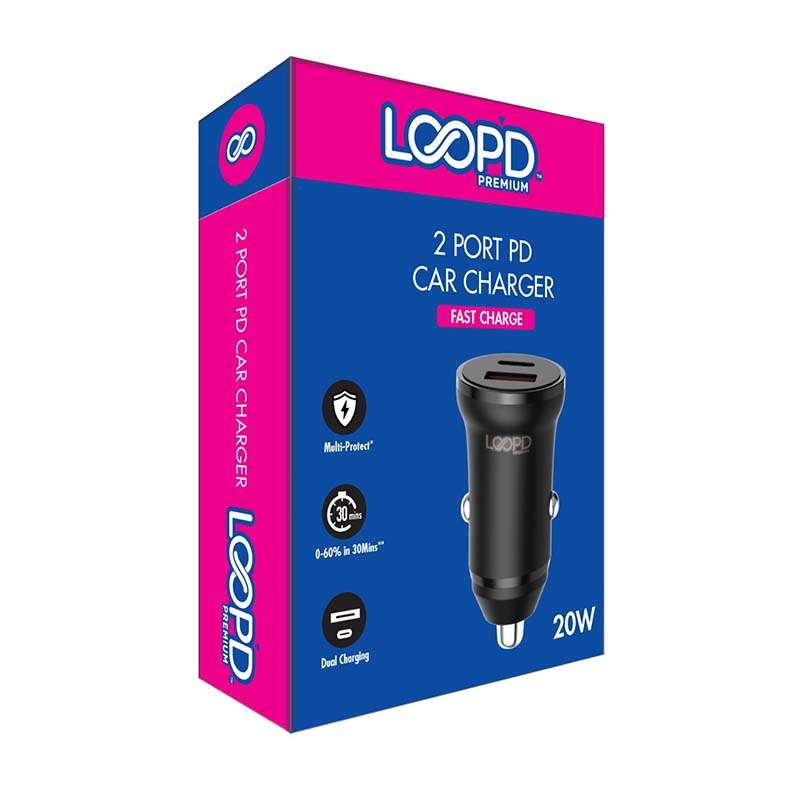 LOOPD Dual Port 20W PD Car Charger - Black