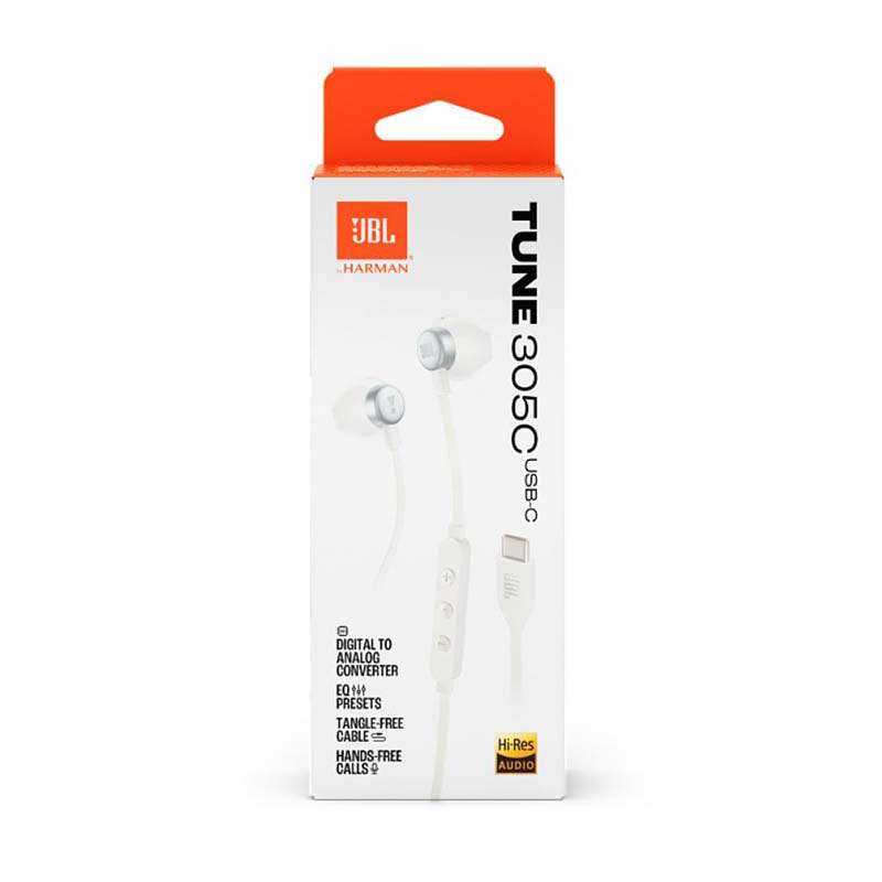 JBL Tune 305C USB-C Wired Hi-Res Earbuds - White