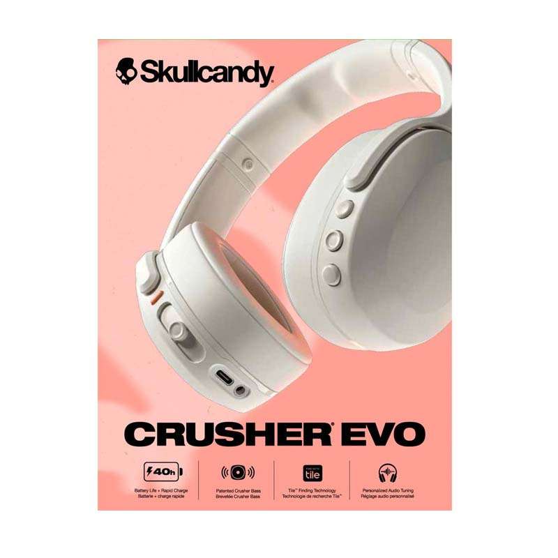 Skullcandy Crusher Evo Sensory Bass Headphones With Personal Sound - Bone / Orange