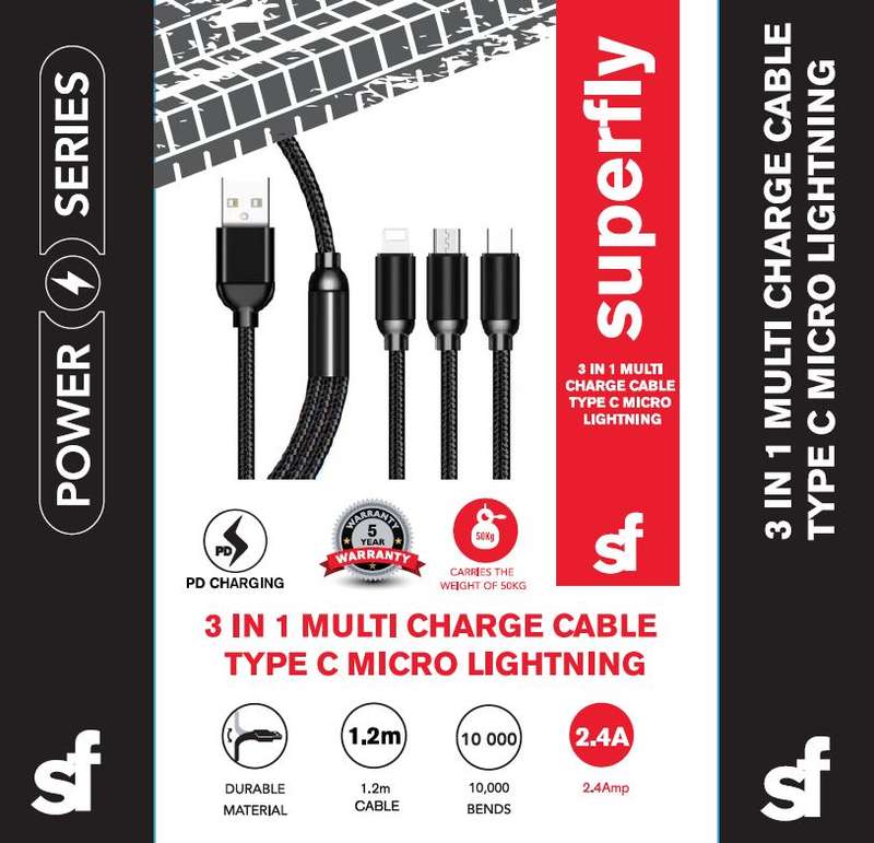 Superfly 3in1 Multi Charge Cable Type C Micro Lightning
