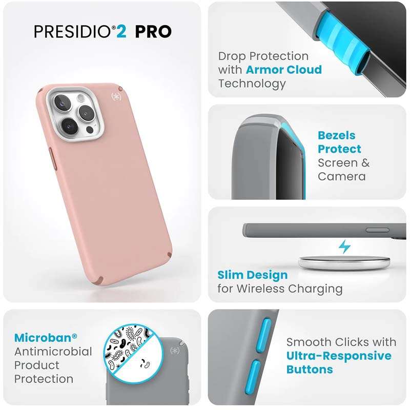 Speck Presidio2 Pro iPhone 15 Pro Max Case - Pink / White