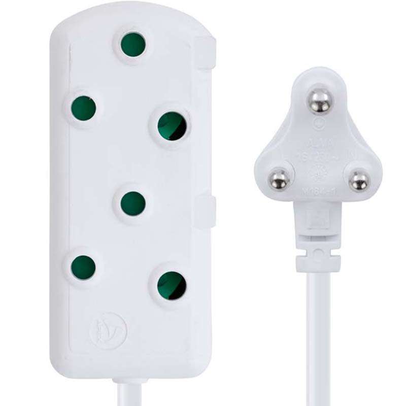 Switched 10m SBS Extension Cable/Cord/Lead Multiplug Heavy Duty - White