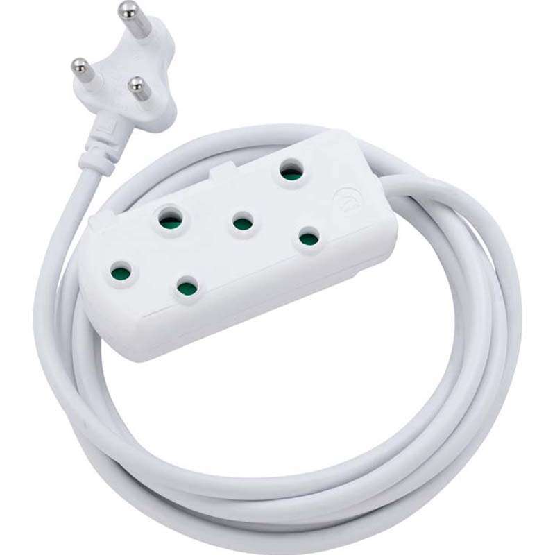 Switched 10m SBS Extension Cable/Cord/Lead Multiplug Heavy Duty - White
