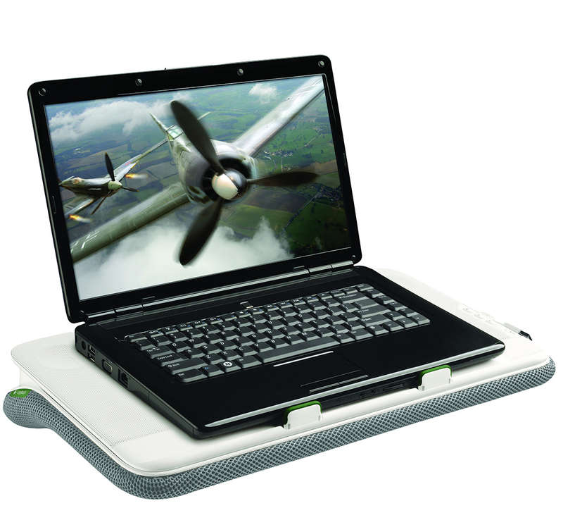 Logitech Lapdesk. Offers a Cooling Fan, Immersive Audio and Increased Comfort