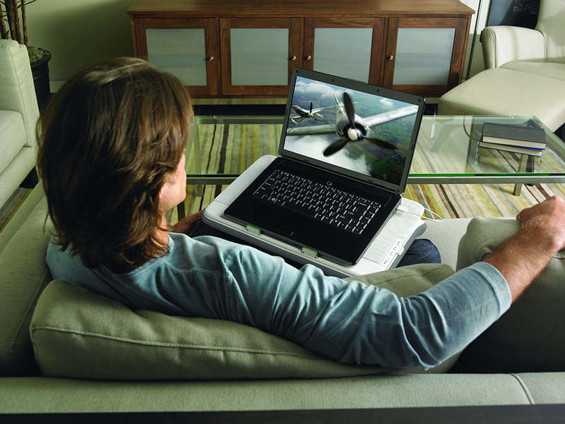 Logitech Lapdesk. Offers a Cooling Fan, Immersive Audio and Increased Comfort