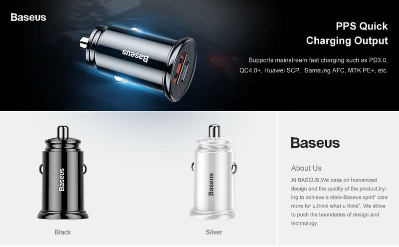 Baseus Circular Plastic Series 30W USB and Type C 30W PPS Car Charger Black