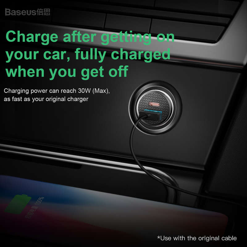 Baseus Circular Plastic Series 30W USB and Type C 30W PPS Car Charger Black