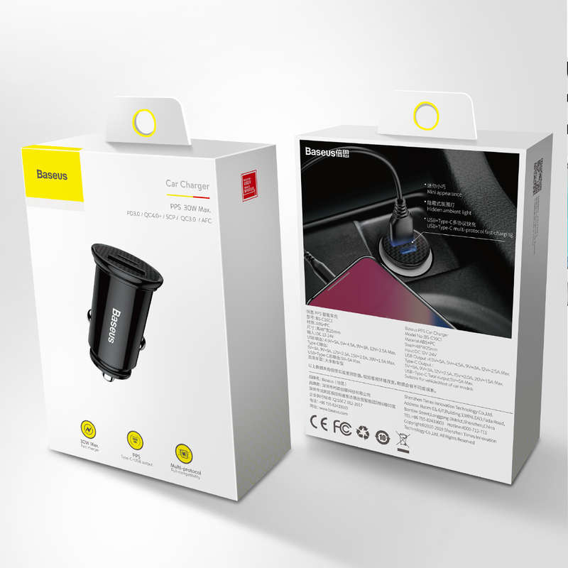 Baseus Circular Plastic Series 30W USB and Type C 30W PPS Car Charger Black