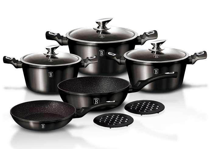 BERLINER HAUS 10-PIECE MARBLE COATING COOKWARE SET - ROYAL BLACK BH-1663