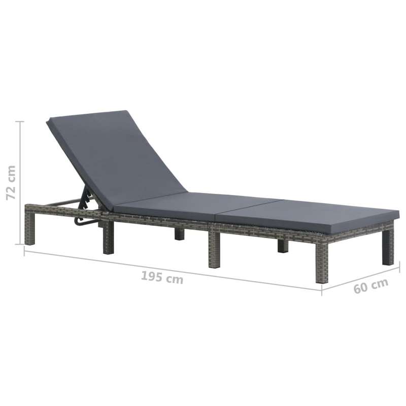 Deluxe PE Rattan Sun Lounger With Cushion Grey
