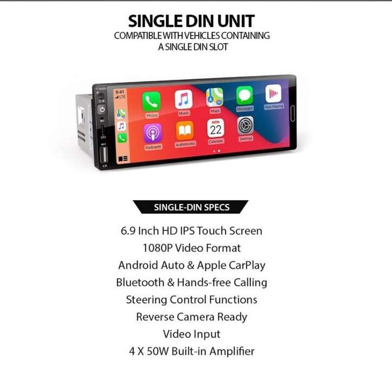 TT Audio single din with 6.5inch HD screen, Apple car play, Android Auto