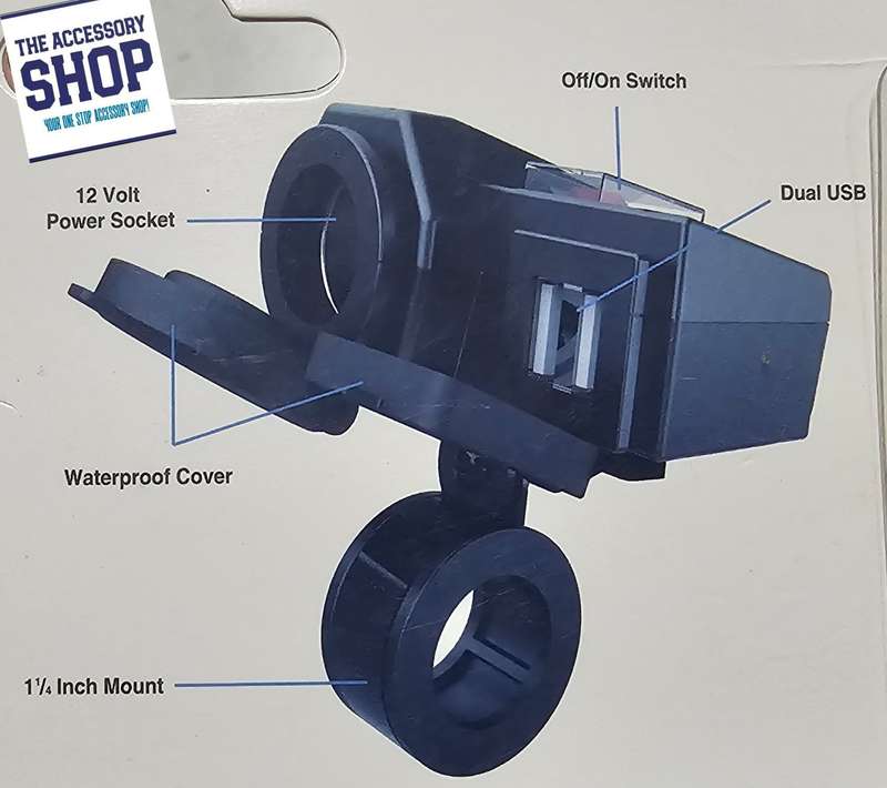 Motorcycle 2.1A USB charger with power socket