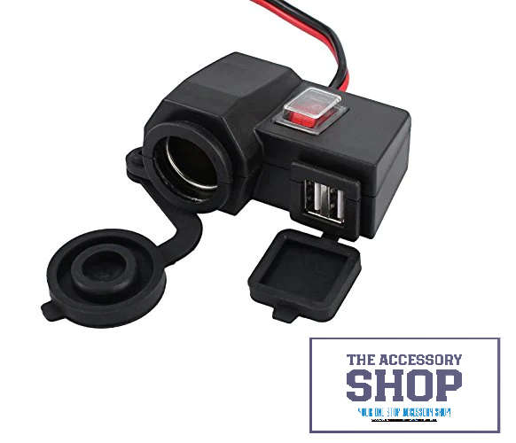 Motorcycle 2.1A USB charger with power socket