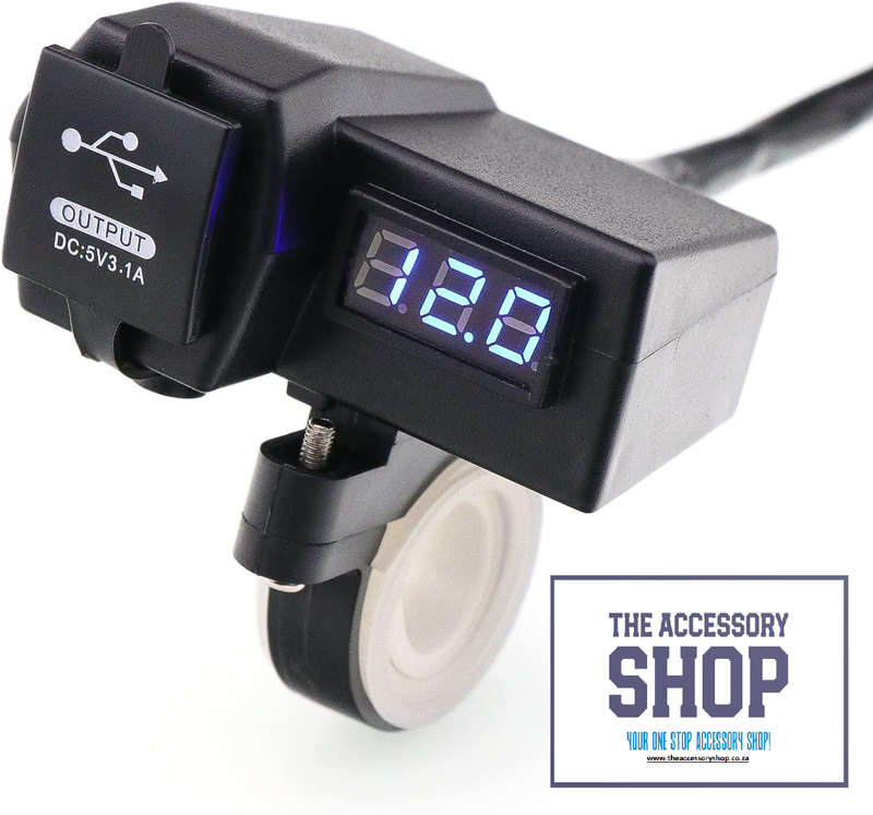Motorcycle 3.1A USB charger with voltmeter Blue LED