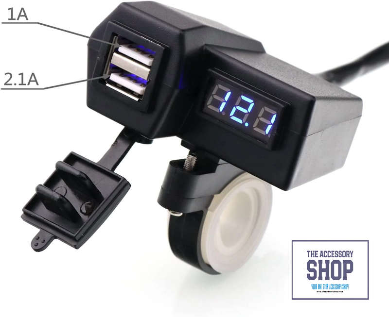 Motorcycle 3.1A USB charger with voltmeter Blue LED