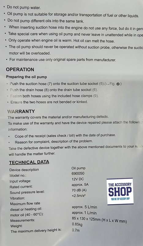 Oil Extractor Pump Hoteche 12 Volt, 60 Watt