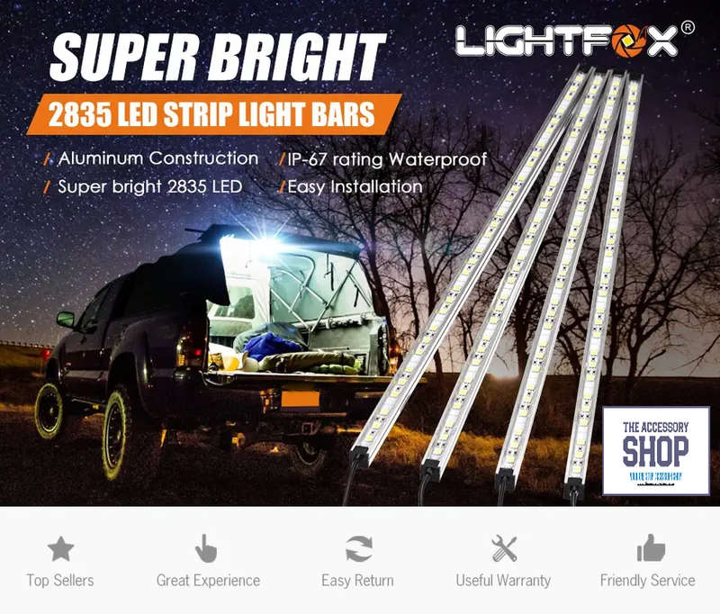 Lightfox 4 Piece 12V LED Strip Light Bar Waterproof White Lights Boat or Camping