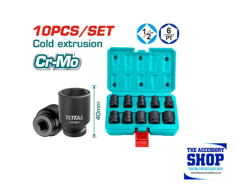 Impact socket set 10pcs 1/2inch Drive Total Tools THISTD12101