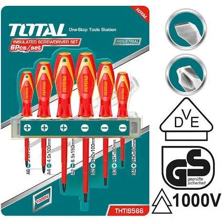 Screwdriver Set 6 Pieces Industrial insulated Total Tools THTIS566