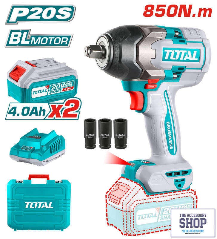 Impact Wrench 850nm Cordless Total Tools 2 x Battery and 1 x Charger TIWLI2085
