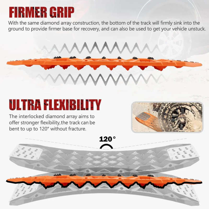 Recovery Sand Track with Replaceable Teeth & Steel Plate, 25 Ton Orange or Black (Pair)