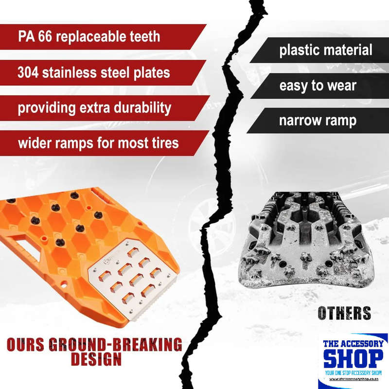 Recovery Sand Track with Replaceable Teeth & Steel Plate, 25 Ton Orange or Black (Pair)