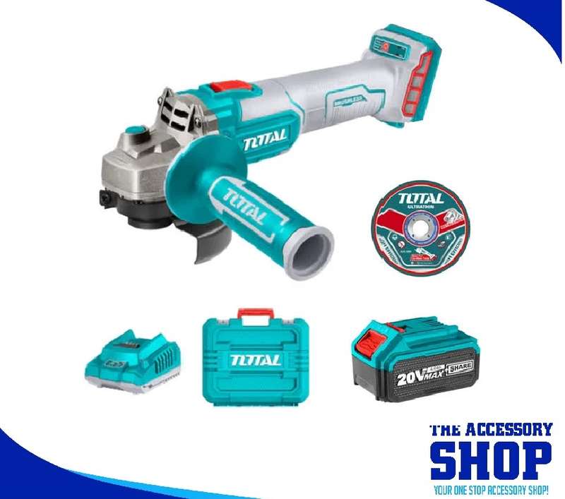 Angle Grinder Cordless 20V 115MM,Carry Case Kit- With Battery & Charger - Total Tools TAGLI2011587