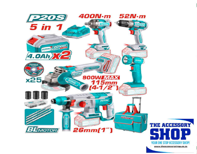 Combo Deal Industrial 5 Pcs Drill, Impact Wrench, Rotary Hammer, Grinder, Work Lamp Total tools T...