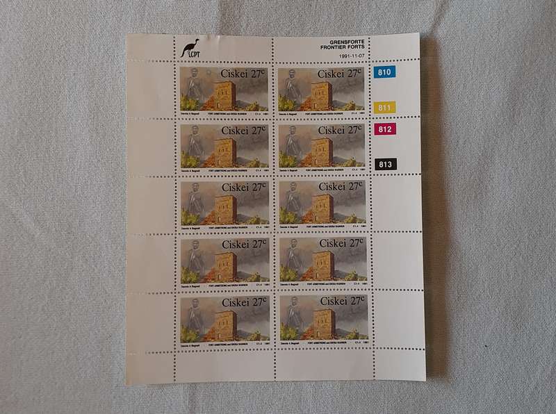 Full sheet of Ciskei Stamps 1991- 27c  Frontier  Forts
