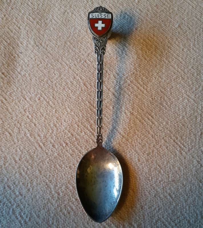 Silver 800 Suisse Souvenir Teaspoon with enamel badge