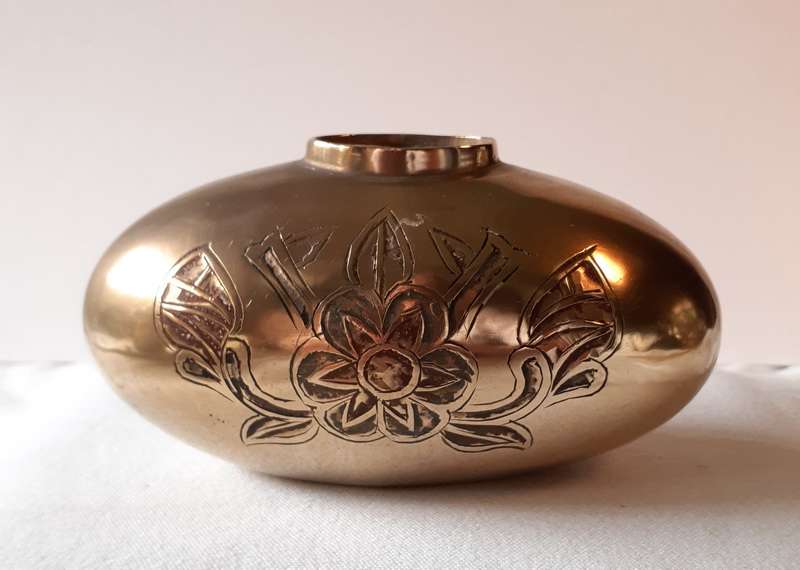 Eastern Oriental Oval brass bowl jar 13.5 cms at longest side