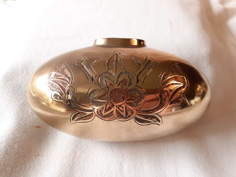 Eastern Oriental Oval brass bowl jar 13.5 cms at longest side