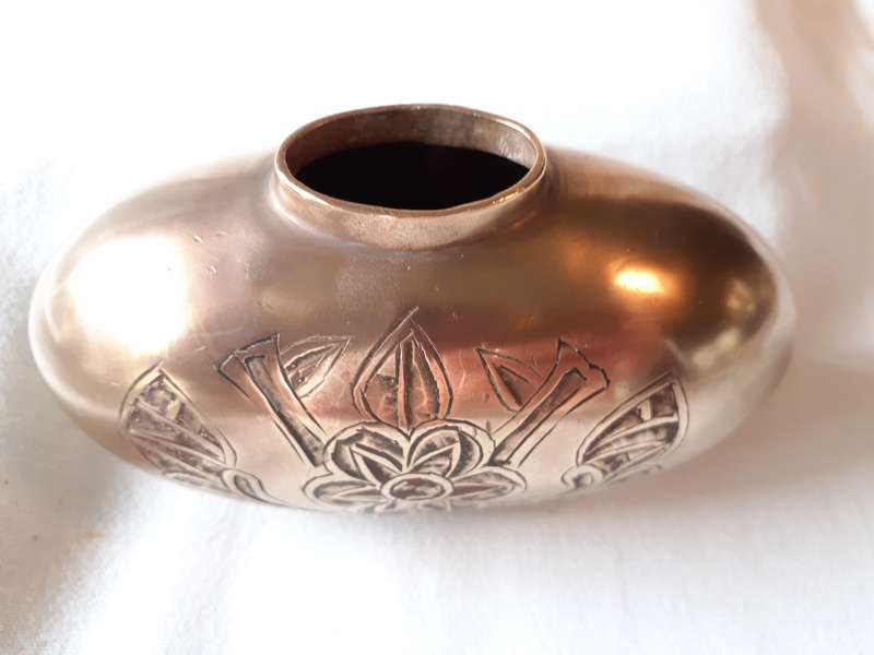Eastern Oriental Oval brass bowl jar 13.5 cms at longest side