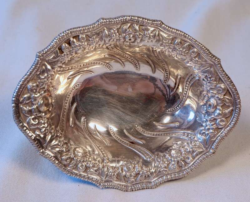 Silver Plate Sweet Dish - SPonB - Pretty floral patterned footed bowl